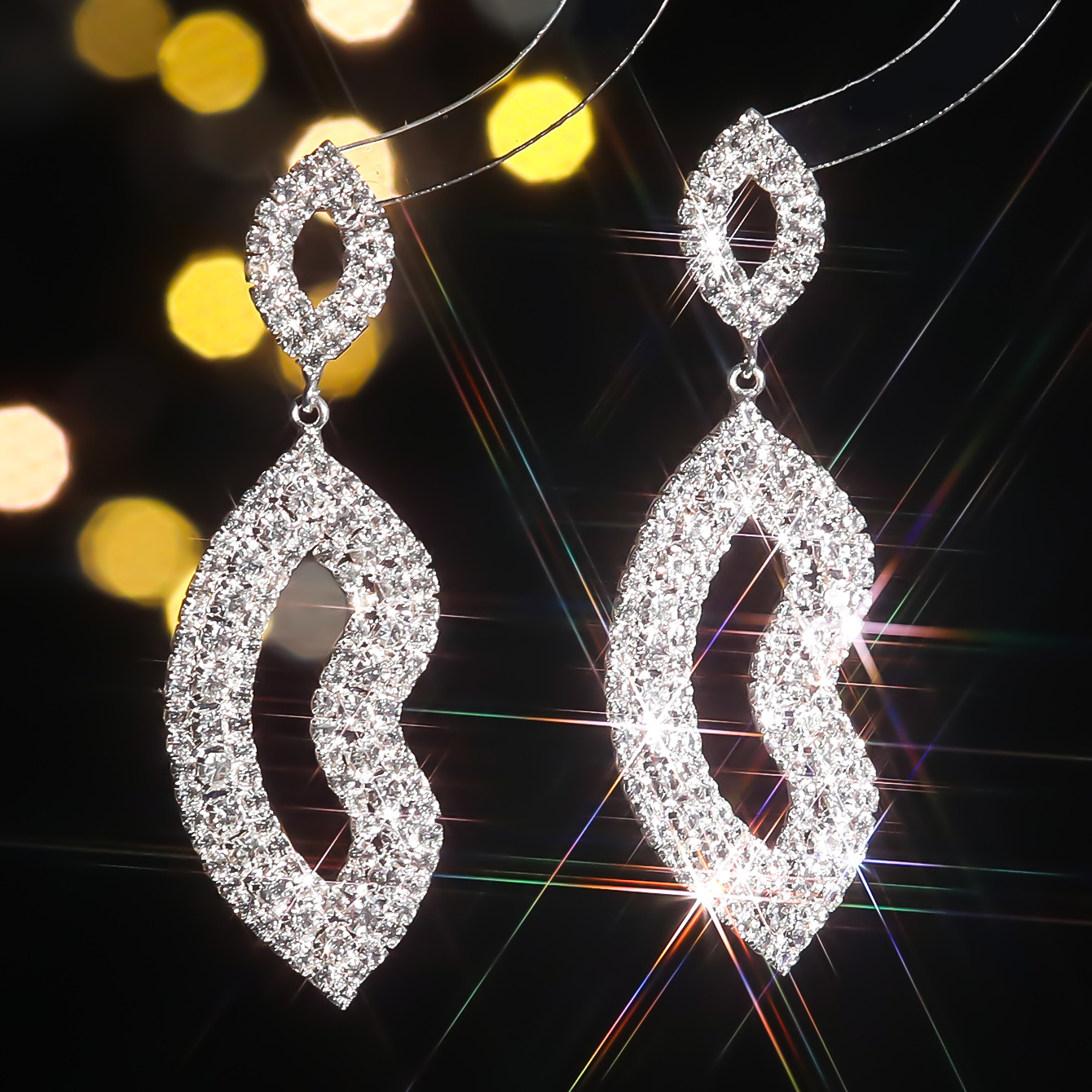 1 Pair Elegant Luxurious Solid Color Inlay Alloy Rhinestones Drop Earrings display picture 7