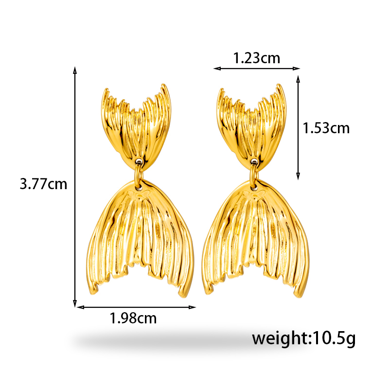 1 Pair Vintage Style French Style Simple Style Flower Ginkgo Leaf Fish Tail Plating Stainless Steel 18k Gold Plated Drop Earrings display picture 3