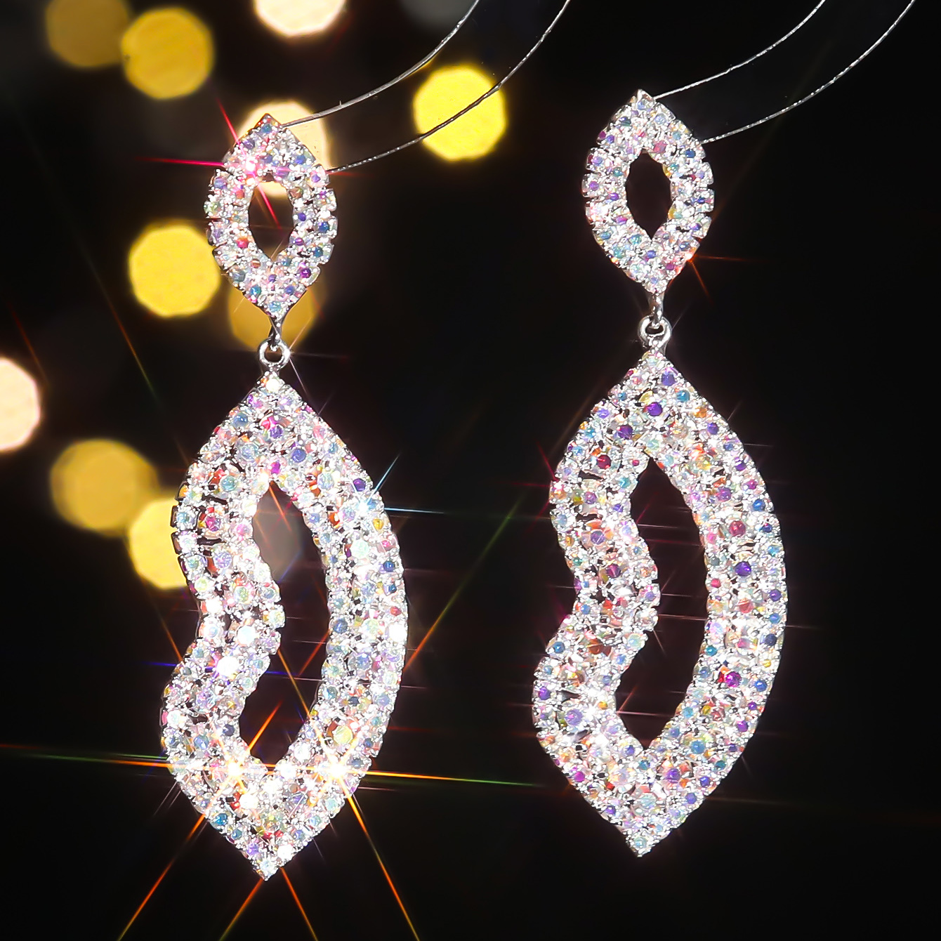 1 Pair Elegant Luxurious Solid Color Inlay Alloy Rhinestones Drop Earrings display picture 8