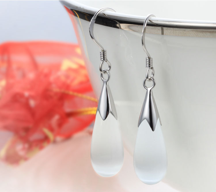 1 Pair Elegant Modern Style Classic Style Water Droplets Inlay Copper Opal Drop Earrings display picture 2