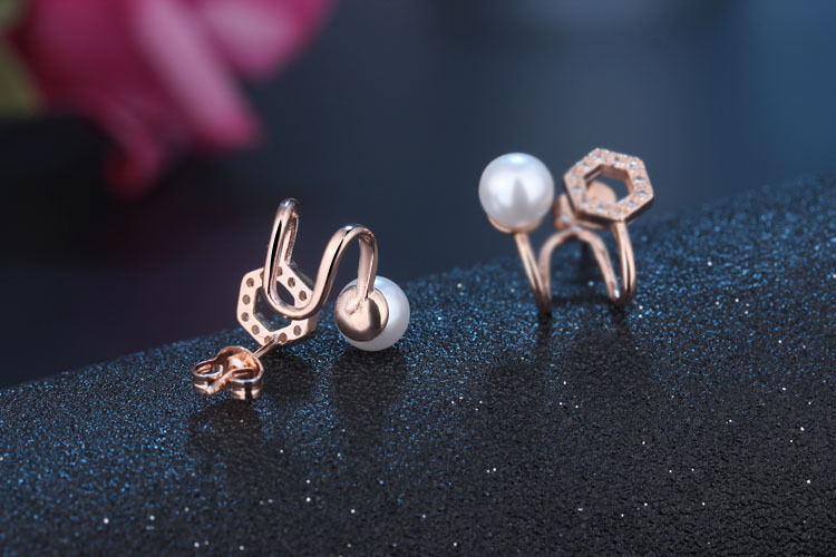 1 Pair Basic Modern Style Classic Style Geometric Inlay Copper Artificial Pearls Zircon Earrings display picture 9