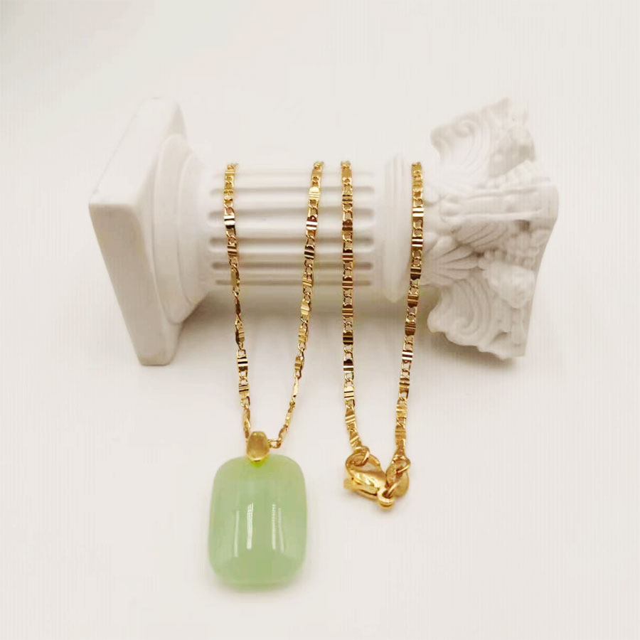 Chinoiserie Square Titanium Alloy Plating Inlay Imitation Jade Women's Pendant Necklace display picture 5