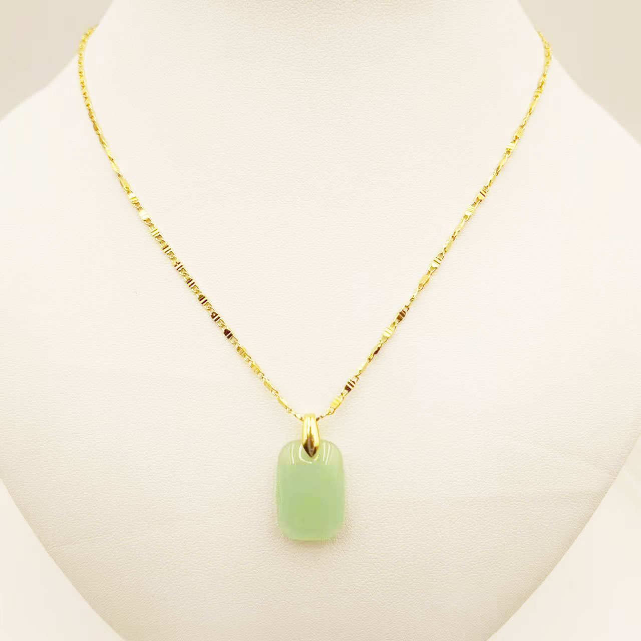 Chinoiserie Square Titanium Alloy Plating Inlay Imitation Jade Women's Pendant Necklace display picture 2