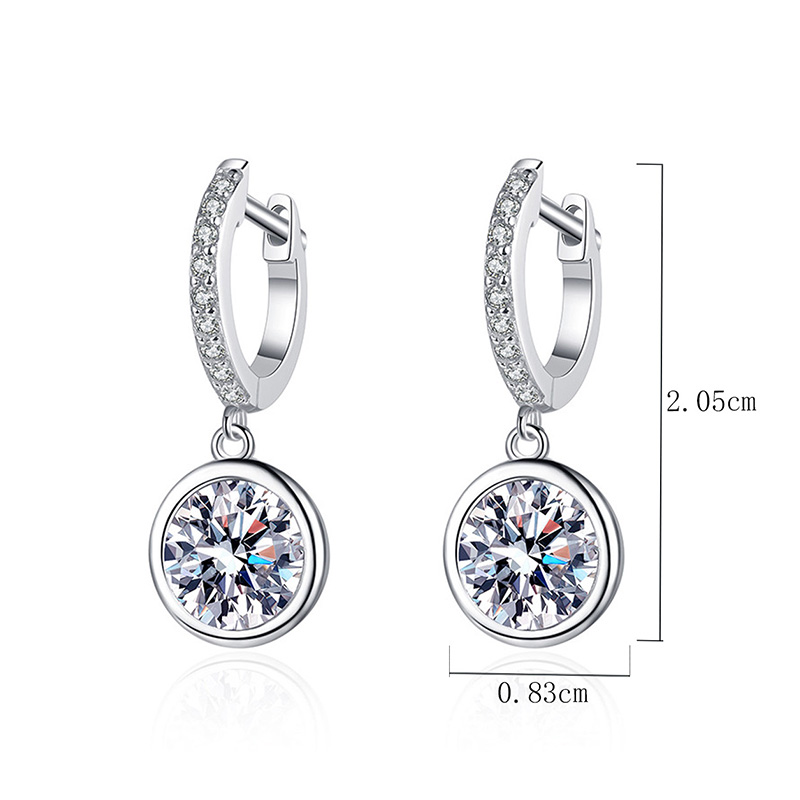 1 Pair Elegant Glam Round Inlay Sterling Silver Zircon White Gold Plated Drop Earrings display picture 4