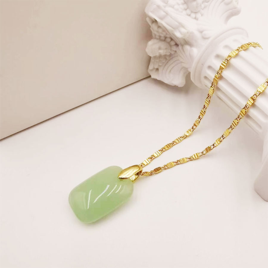 Chinoiserie Square Titanium Alloy Plating Inlay Imitation Jade Women's Pendant Necklace display picture 1