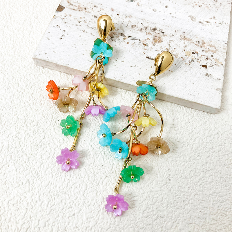 1 Pair Sweet Flower Plating 304 Stainless Steel Acrylic Resin 14K Gold Plated Drop Earrings display picture 3