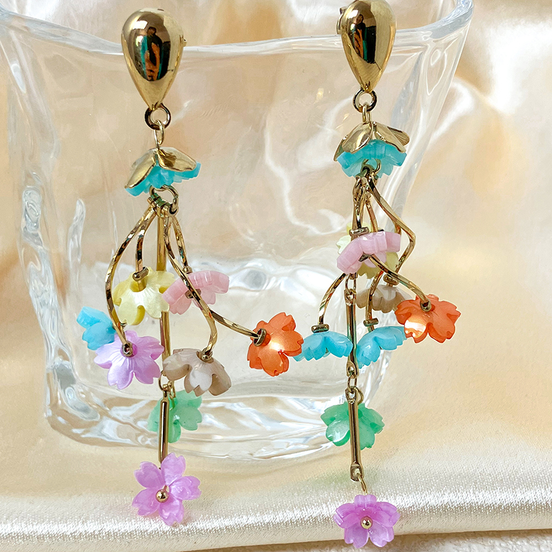 1 Pair Sweet Flower Plating 304 Stainless Steel Acrylic Resin 14K Gold Plated Drop Earrings display picture 4