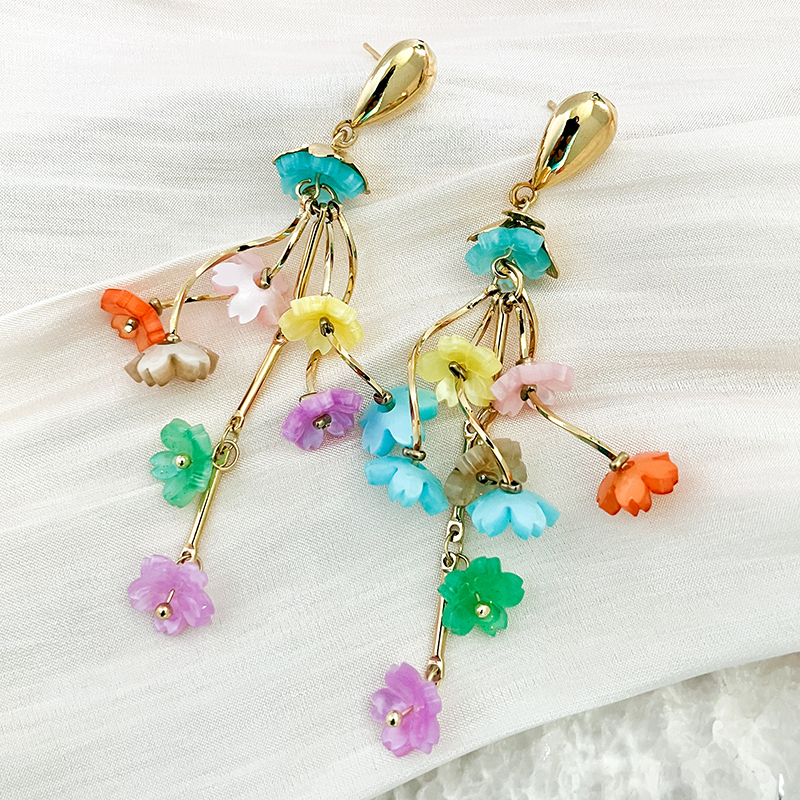 1 Pair Sweet Flower Plating 304 Stainless Steel Acrylic Resin 14K Gold Plated Drop Earrings display picture 2