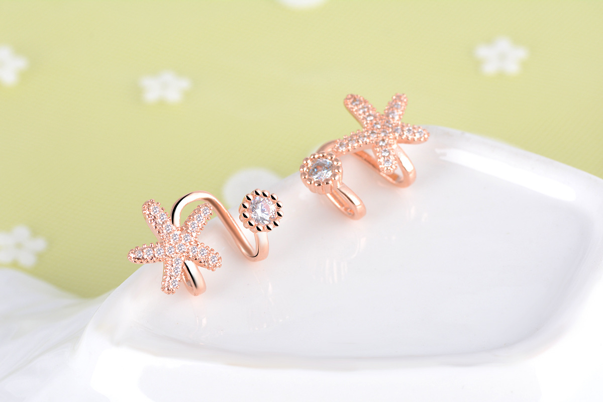 1 Pair Elegant Lady Star Inlay Copper Zircon Ear Cuffs display picture 5