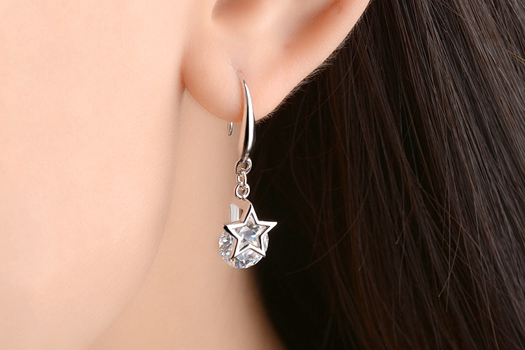 1 Pair Lady Star Plating Inlay Copper Zircon White Gold Plated Drop Earrings display picture 1