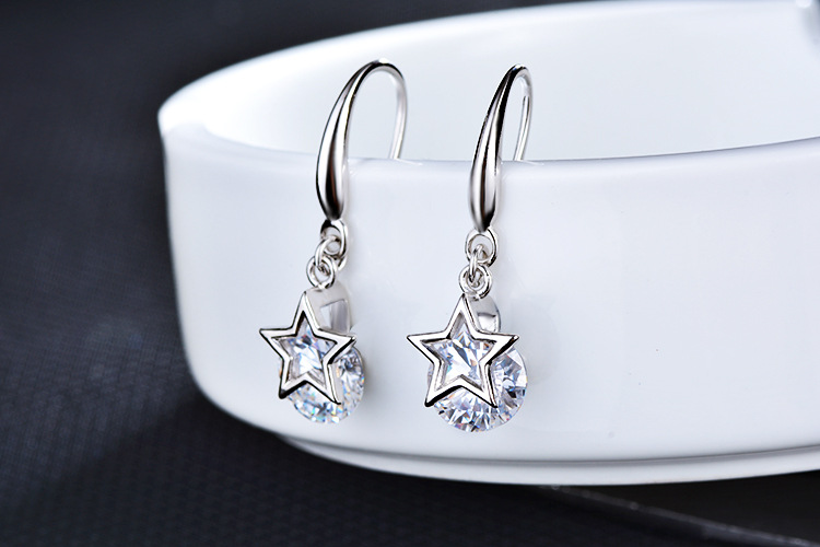 1 Pair Lady Star Plating Inlay Copper Zircon White Gold Plated Drop Earrings display picture 3