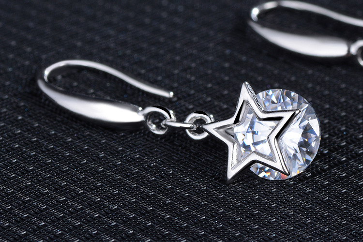 1 Pair Lady Star Plating Inlay Copper Zircon White Gold Plated Drop Earrings display picture 4
