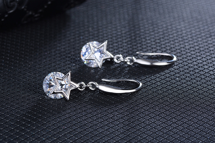 1 Pair Lady Star Plating Inlay Copper Zircon White Gold Plated Drop Earrings display picture 5