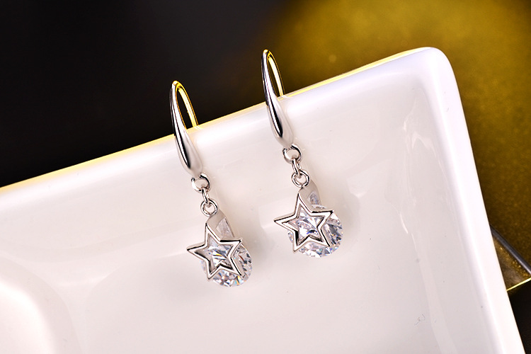 1 Pair Lady Star Plating Inlay Copper Zircon White Gold Plated Drop Earrings display picture 6