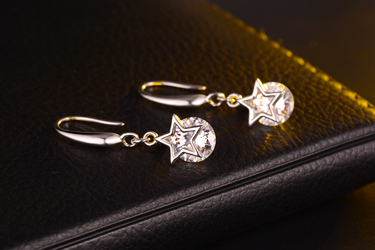 1 Pair Lady Star Plating Inlay Copper Zircon White Gold Plated Drop Earrings display picture 7