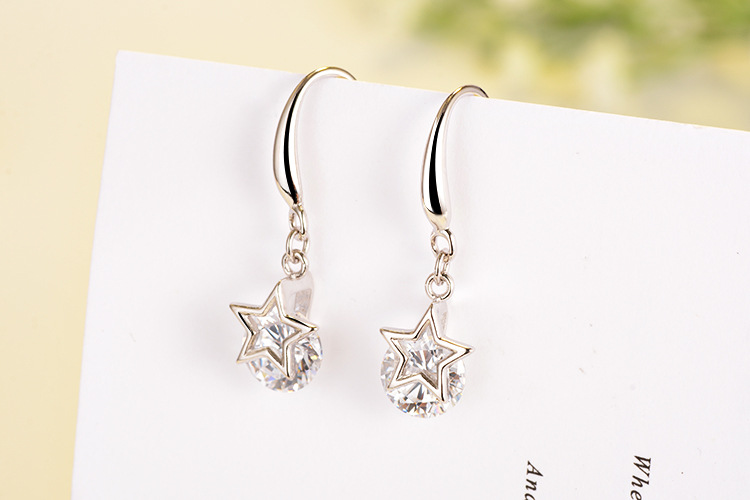 1 Pair Lady Star Plating Inlay Copper Zircon White Gold Plated Drop Earrings display picture 9