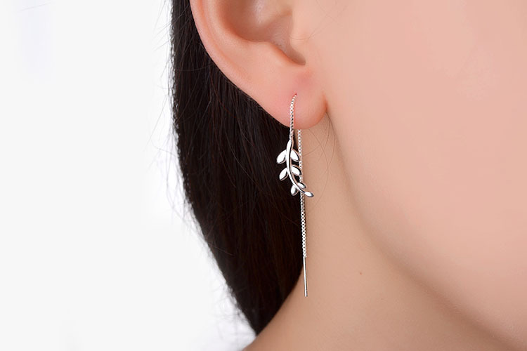 1 Pair Simple Style Leaf Plating Copper White Gold Plated Ear Line display picture 2