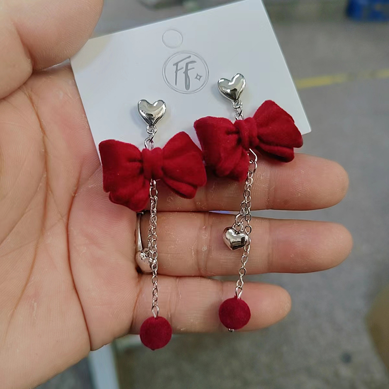 1 Pair Sweet Bow Knot Alloy Flocking Drop Earrings display picture 3