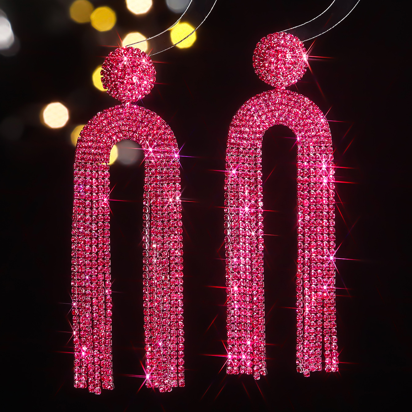 1 Pair Elegant Luxurious U Shape Tassel Inlay Alloy Rhinestones Drop Earrings display picture 4