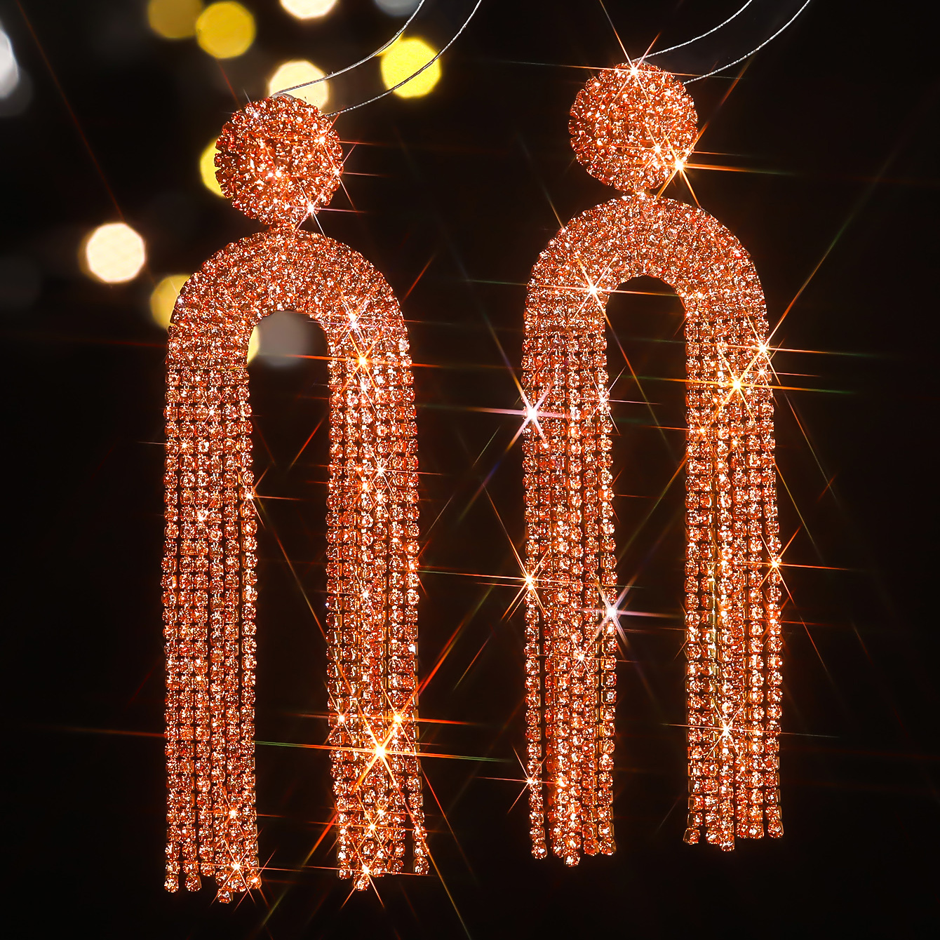 1 Pair Elegant Luxurious U Shape Tassel Inlay Alloy Rhinestones Drop Earrings display picture 6