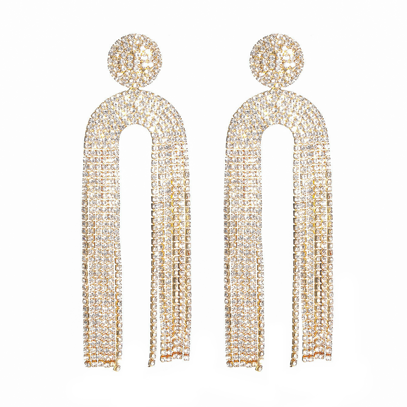 1 Pair Elegant Luxurious U Shape Tassel Inlay Alloy Rhinestones Drop Earrings display picture 7