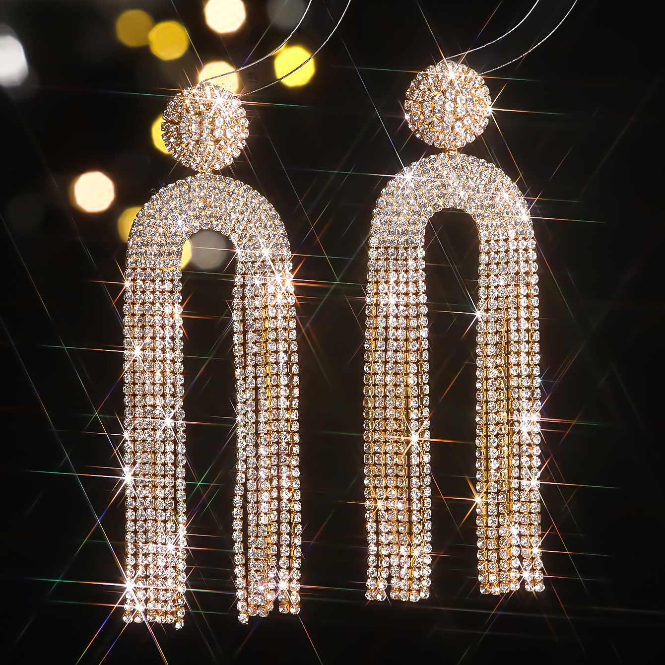 1 Pair Elegant Luxurious U Shape Tassel Inlay Alloy Rhinestones Drop Earrings display picture 8