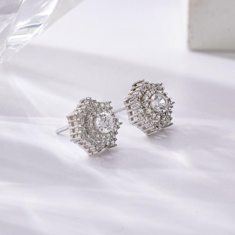 1 Pair Simple Style Shiny Round Polygon Square Plating Inlay Sterling Silver Zircon White Gold Plated Ear Studs display picture 5