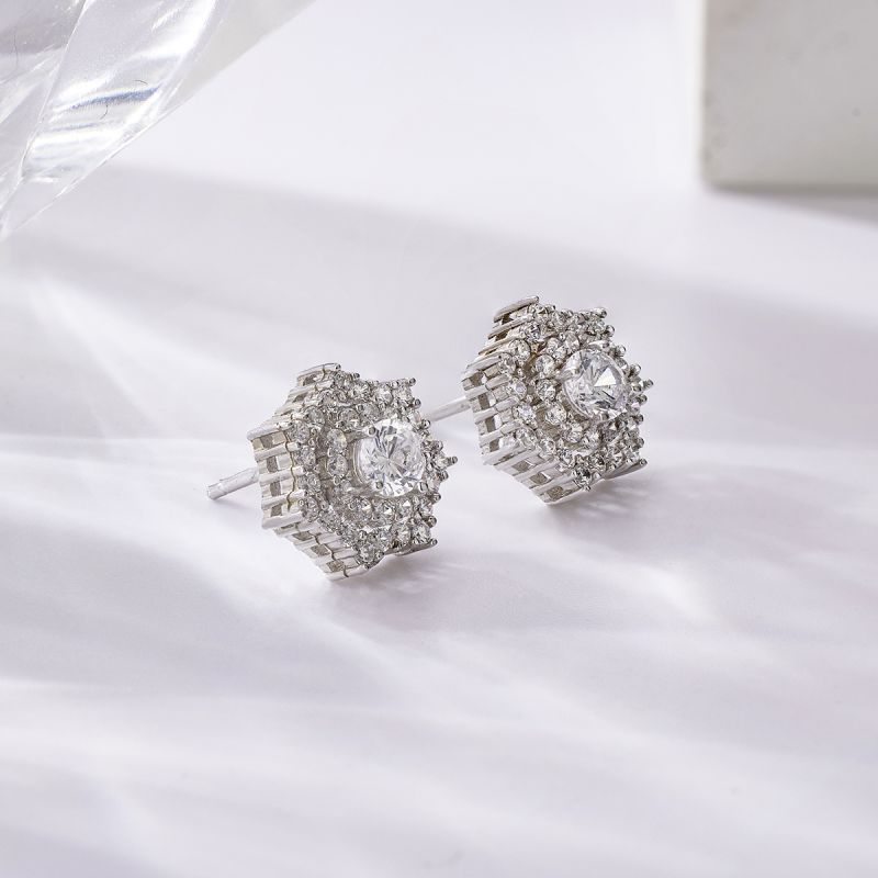 1 Paire Style Simple Brillant Rond Polygone Carré Placage Incruster Argent Sterling Zircon Or Blanc Plaqué Boucles D'oreilles display picture 5