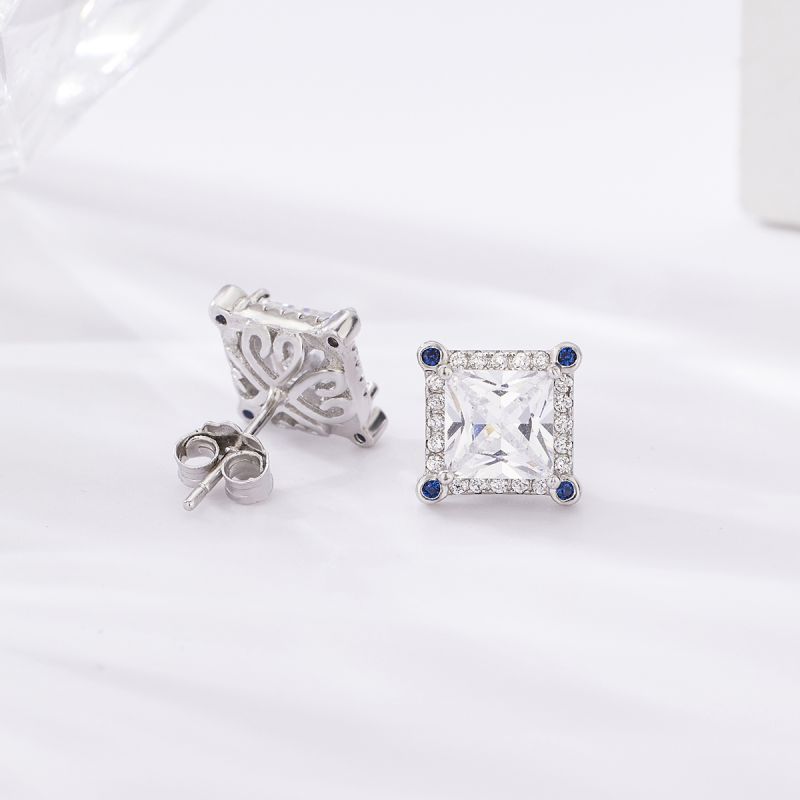 1 Pair Simple Style Shiny Round Polygon Square Plating Inlay Sterling Silver Zircon White Gold Plated Ear Studs display picture 4