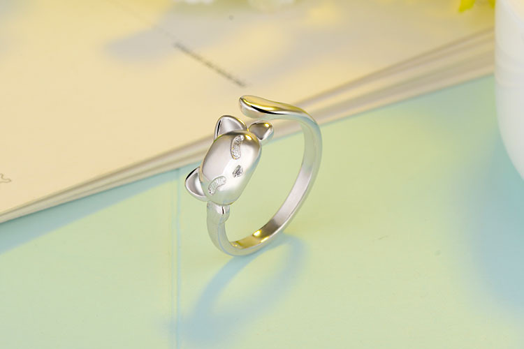 Süß Katze Kupfer Überzug Weißgold Plattiert Offener Ring display picture 2