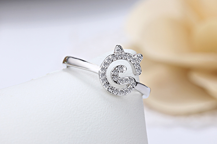 Ig Style Cute Cat Copper White Gold Plated Zircon Open Rings In Bulk display picture 1
