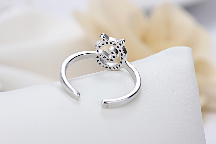 Ig Style Cute Cat Copper White Gold Plated Zircon Open Rings In Bulk display picture 4