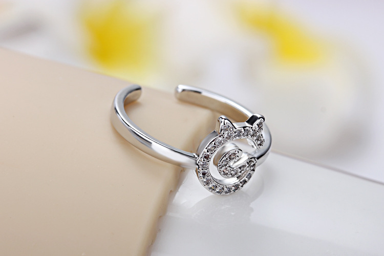 Ig Style Cute Cat Copper White Gold Plated Zircon Open Rings In Bulk display picture 6