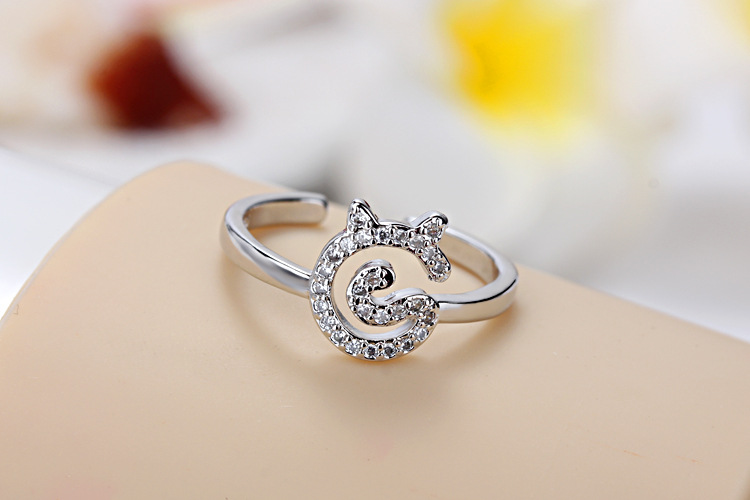 Ig Style Cute Cat Copper White Gold Plated Zircon Open Rings In Bulk display picture 7