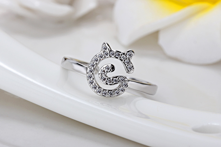 Ig Style Cute Cat Copper White Gold Plated Zircon Open Rings In Bulk display picture 8