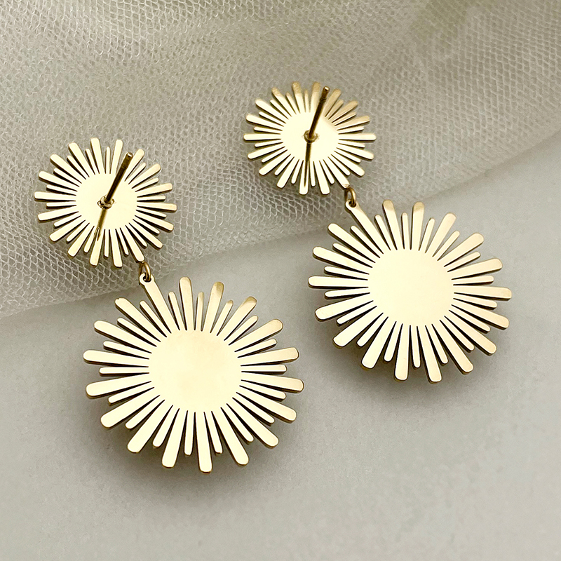 1 Pair Elegant Flower Plating Inlay 304 Stainless Steel Turquoise 14K Gold Plated Drop Earrings display picture 3