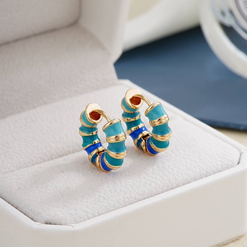 1 Pair Simple Style Commute Multicolor Stripe Enamel Plating 304 Stainless Steel K Gold Plated Earrings display picture 5