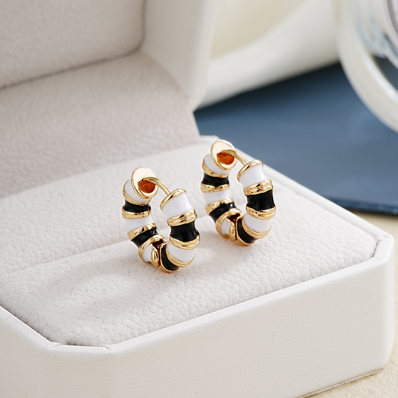 1 Pair Simple Style Commute Multicolor Stripe Enamel Plating 304 Stainless Steel K Gold Plated Earrings display picture 9