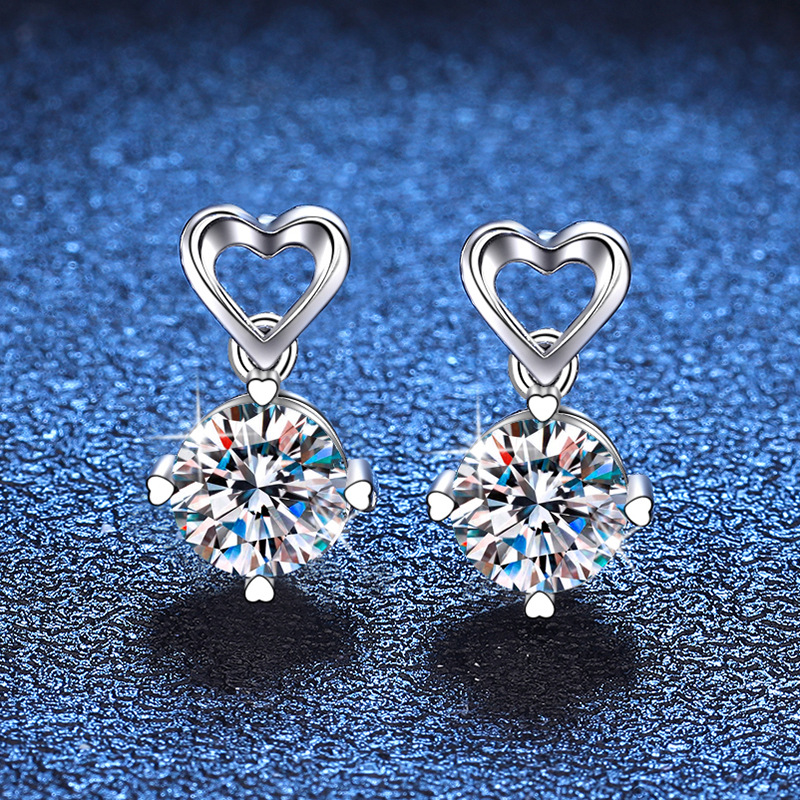 1 Pair Luxurious Heart Shape Plating Inlay Sterling Silver Zircon White Gold Plated Drop Earrings display picture 1