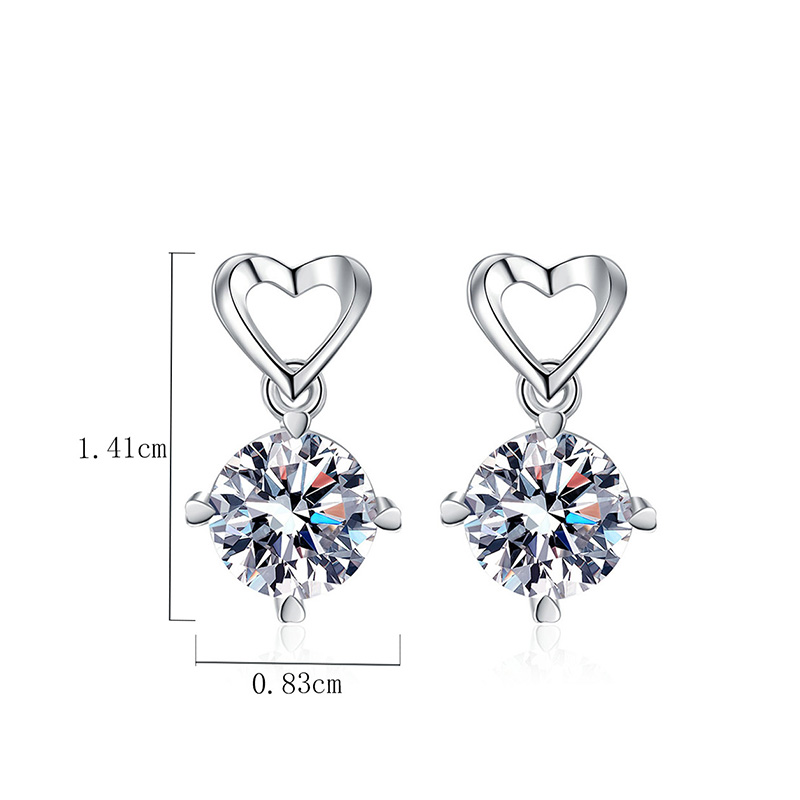 1 Pair Luxurious Heart Shape Plating Inlay Sterling Silver Zircon White Gold Plated Drop Earrings display picture 4