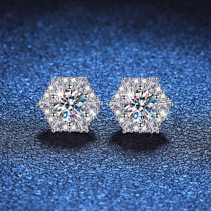 1 Pair Glam Luxurious Hexagon Plating Inlay Sterling Silver Zircon White Gold Plated Ear Studs display picture 1