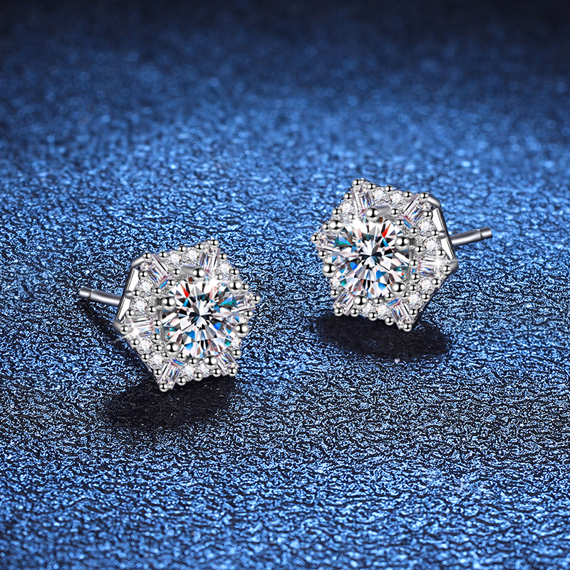 1 Pair Glam Luxurious Hexagon Plating Inlay Sterling Silver Zircon White Gold Plated Ear Studs display picture 3