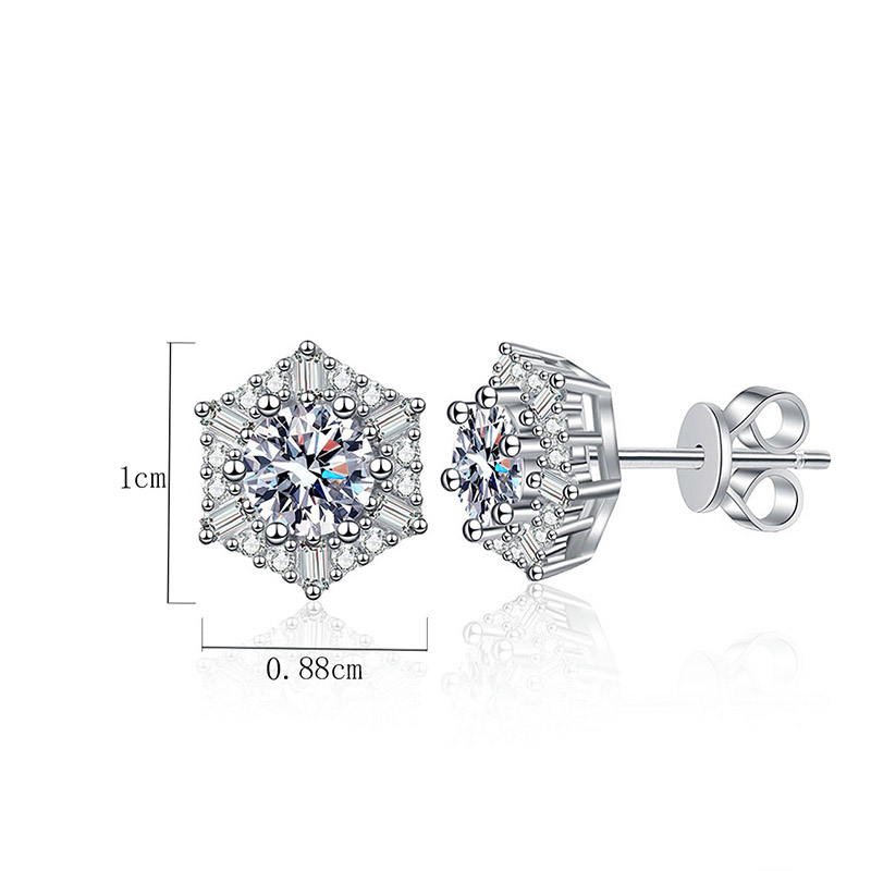 1 Pair Glam Luxurious Hexagon Plating Inlay Sterling Silver Zircon White Gold Plated Ear Studs display picture 4
