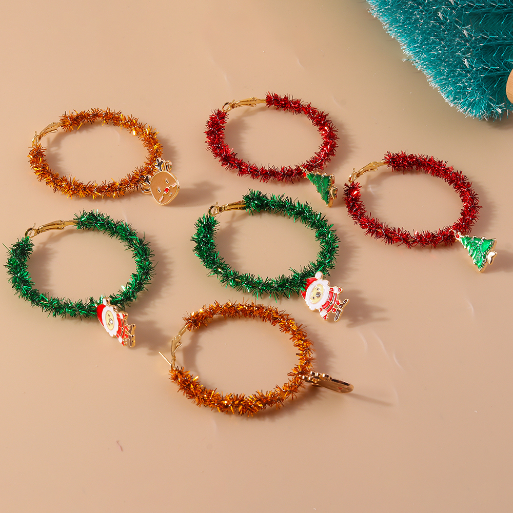 1 Piece Cute Christmas Christmas Tree Santa Claus Elk Plating Alloy Hoop Earrings display picture 4