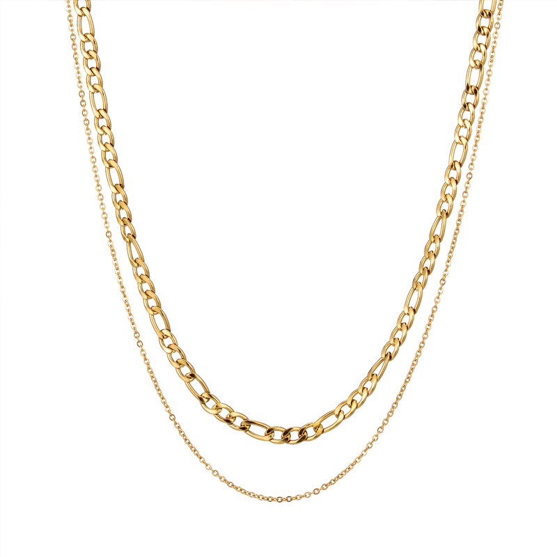 304 Stainless Steel 18K Gold Plated Simple Style Plating Solid Color Double Layer Necklaces display picture 3