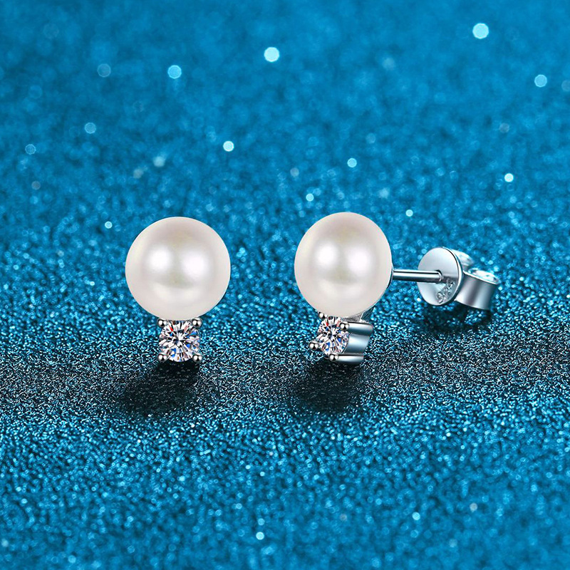 1 Pair Elegant Sweet Shiny Solid Color Plating Inlay Freshwater Pearl Sterling Silver Zircon White Gold Plated Ear Studs display picture 2