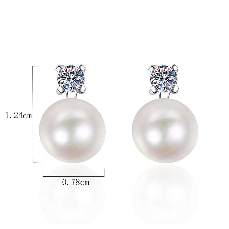 1 Pair Elegant Sweet Shiny Solid Color Plating Inlay Freshwater Pearl Sterling Silver Zircon White Gold Plated Ear Studs display picture 4