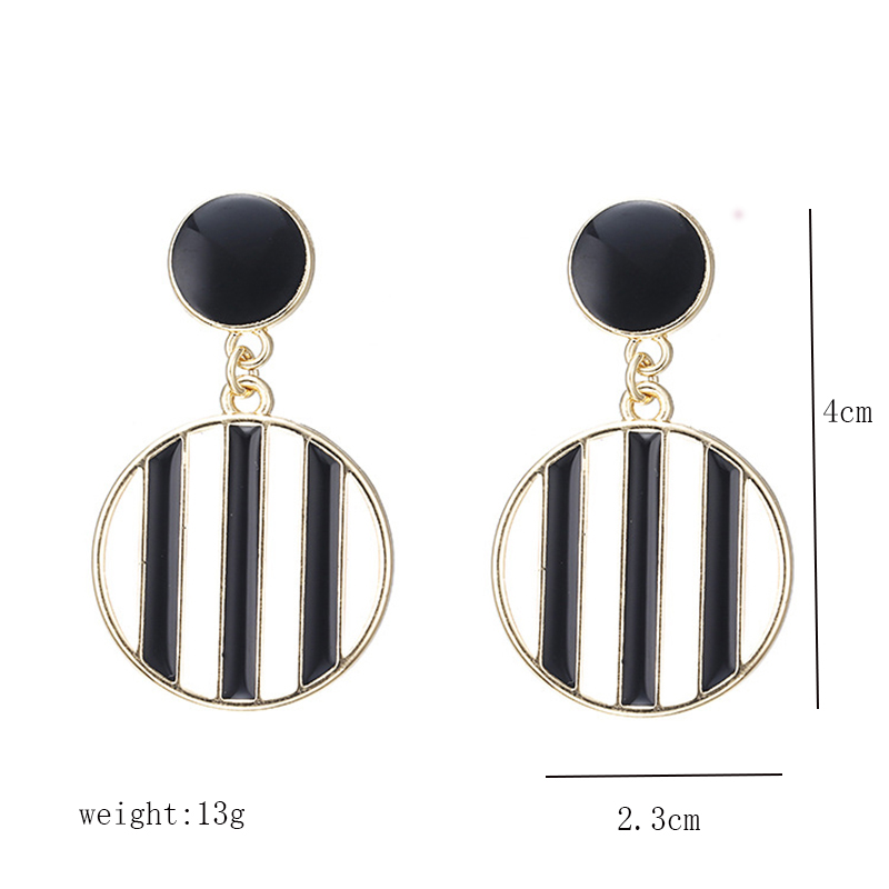 1 Pair Commute Round Stripe Enamel Plating Alloy 18k Gold Plated Drop Earrings display picture 1