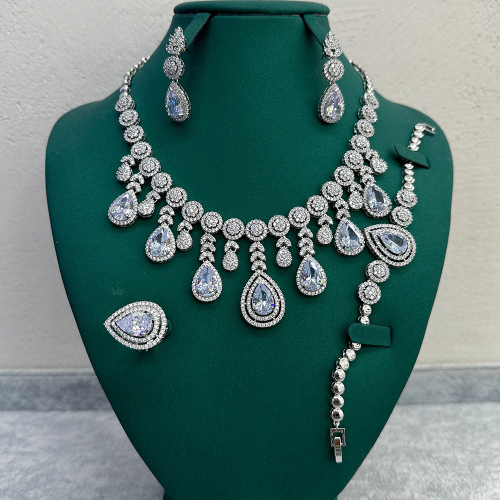 Queen Wedding Bridal Water Droplets Copper Zircon Bracelets Earrings Necklace In Bulk display picture 11