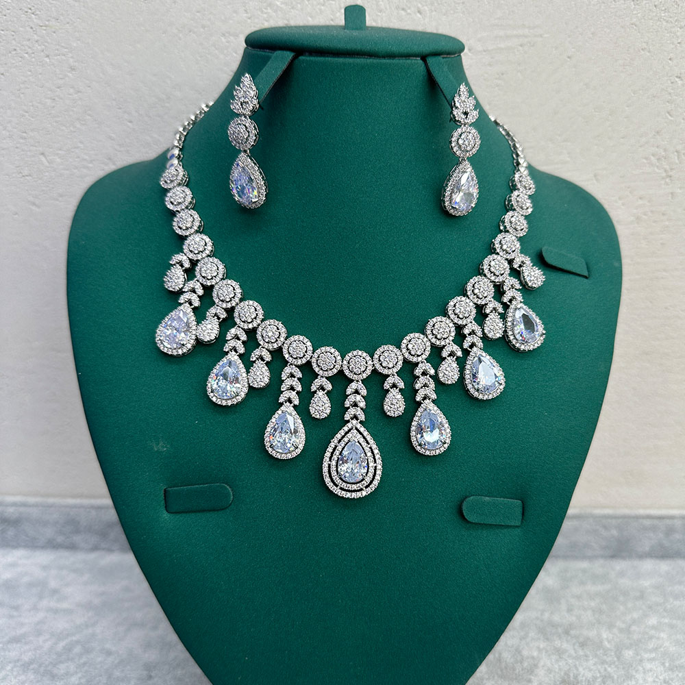Queen Wedding Bridal Water Droplets Copper Zircon Bracelets Earrings Necklace In Bulk display picture 14